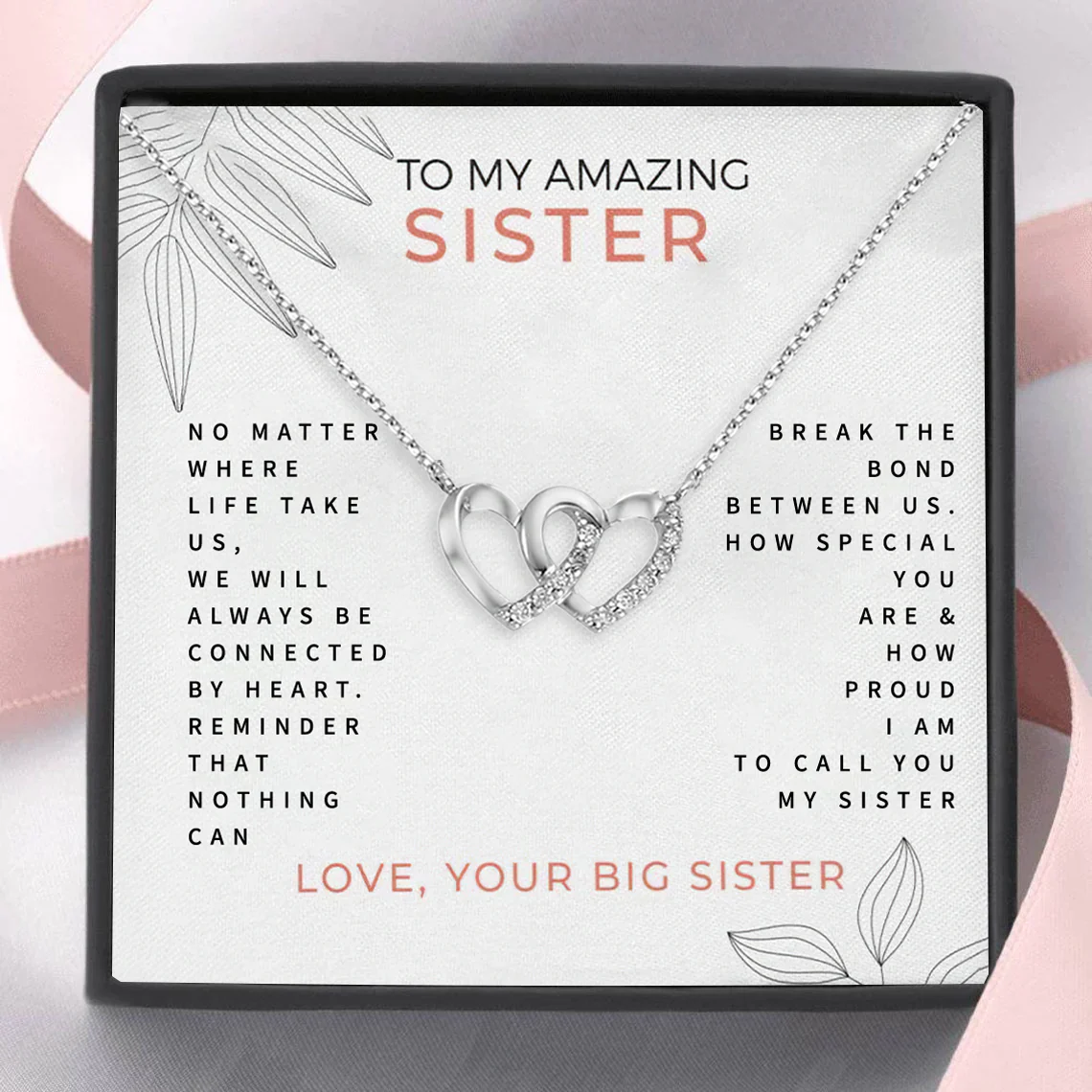 To My Sister-Heart&amp;Heart Necklace