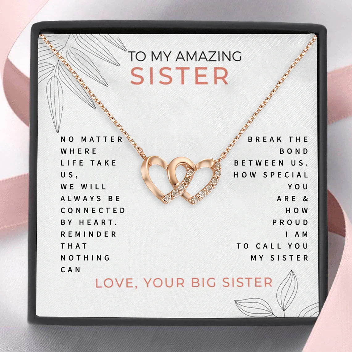 To My Sister-Heart&amp;Heart Necklace