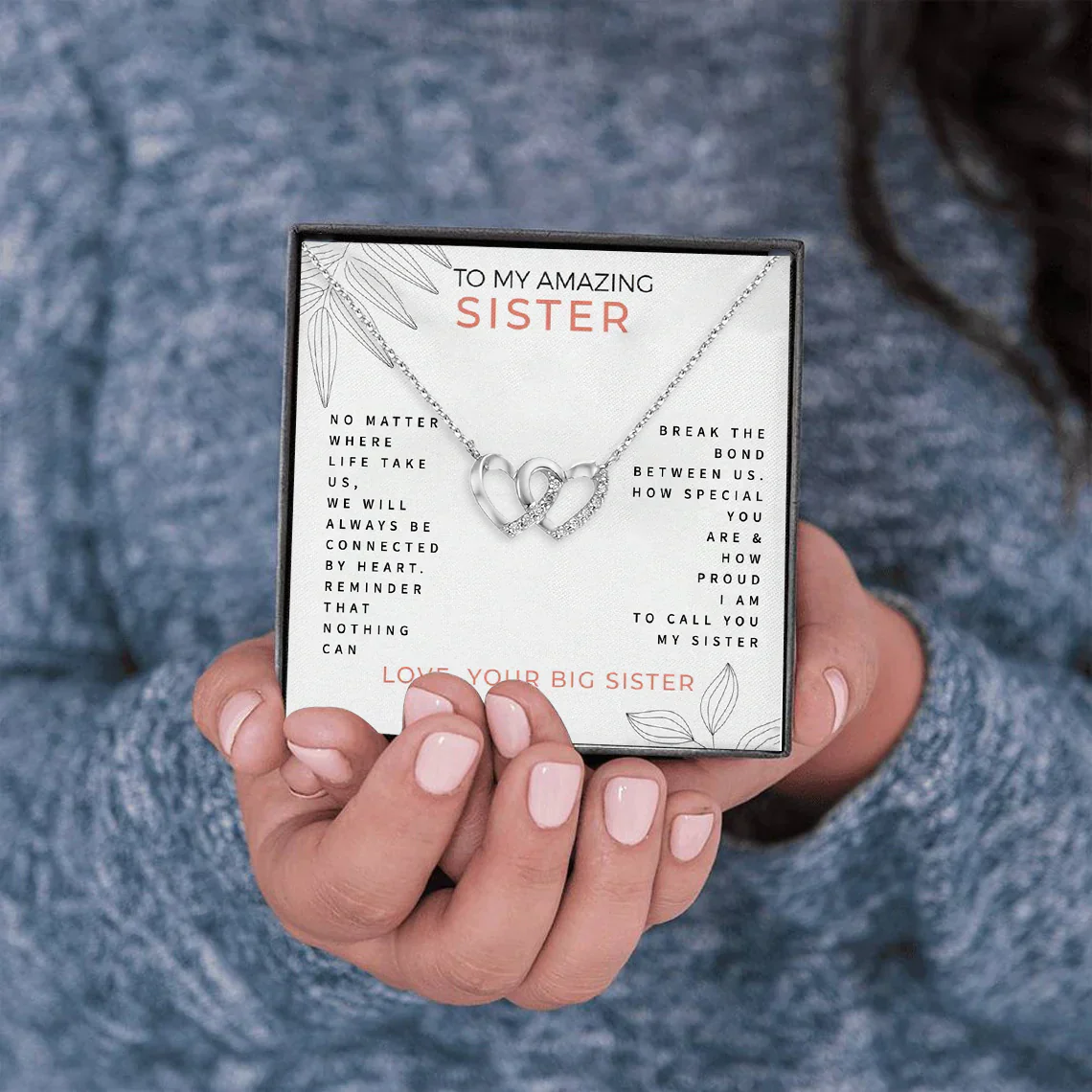 To My Sister-Heart&amp;Heart Necklace