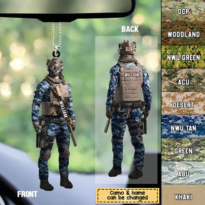 Personalized Proud Military Veteran Combat Uniform Gift For Soldier Car Hanging Ornament