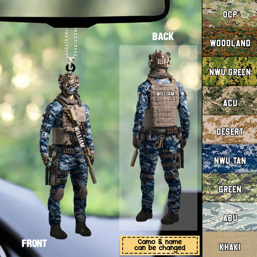 Personalized Proud Military Veteran Combat Uniform Gift For Soldier Car Hanging Ornament