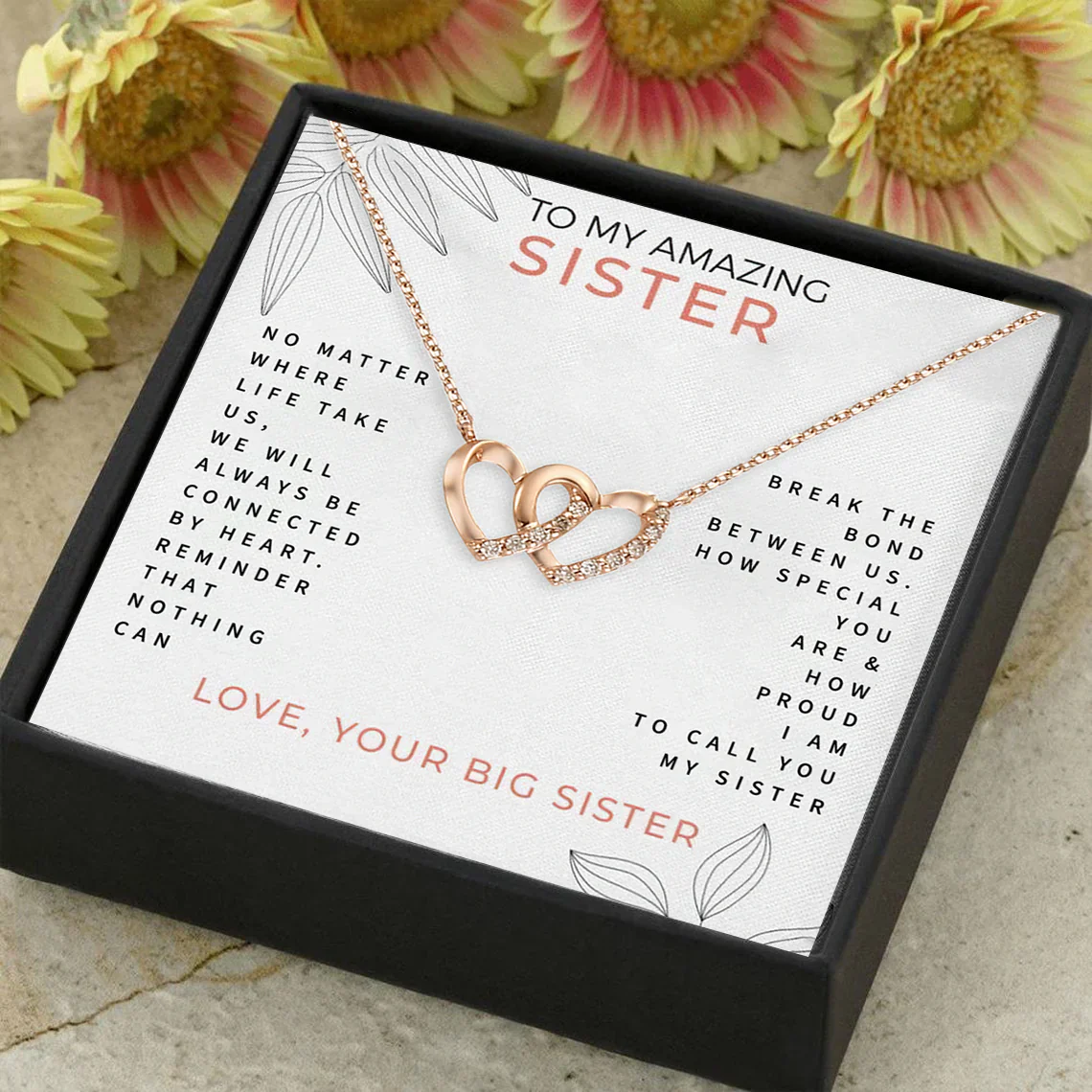 To My Sister-Heart&amp;Heart Necklace