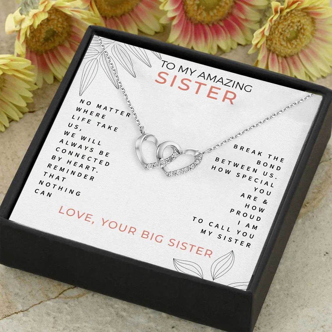 To My Sister-Heart&amp;Heart Necklace