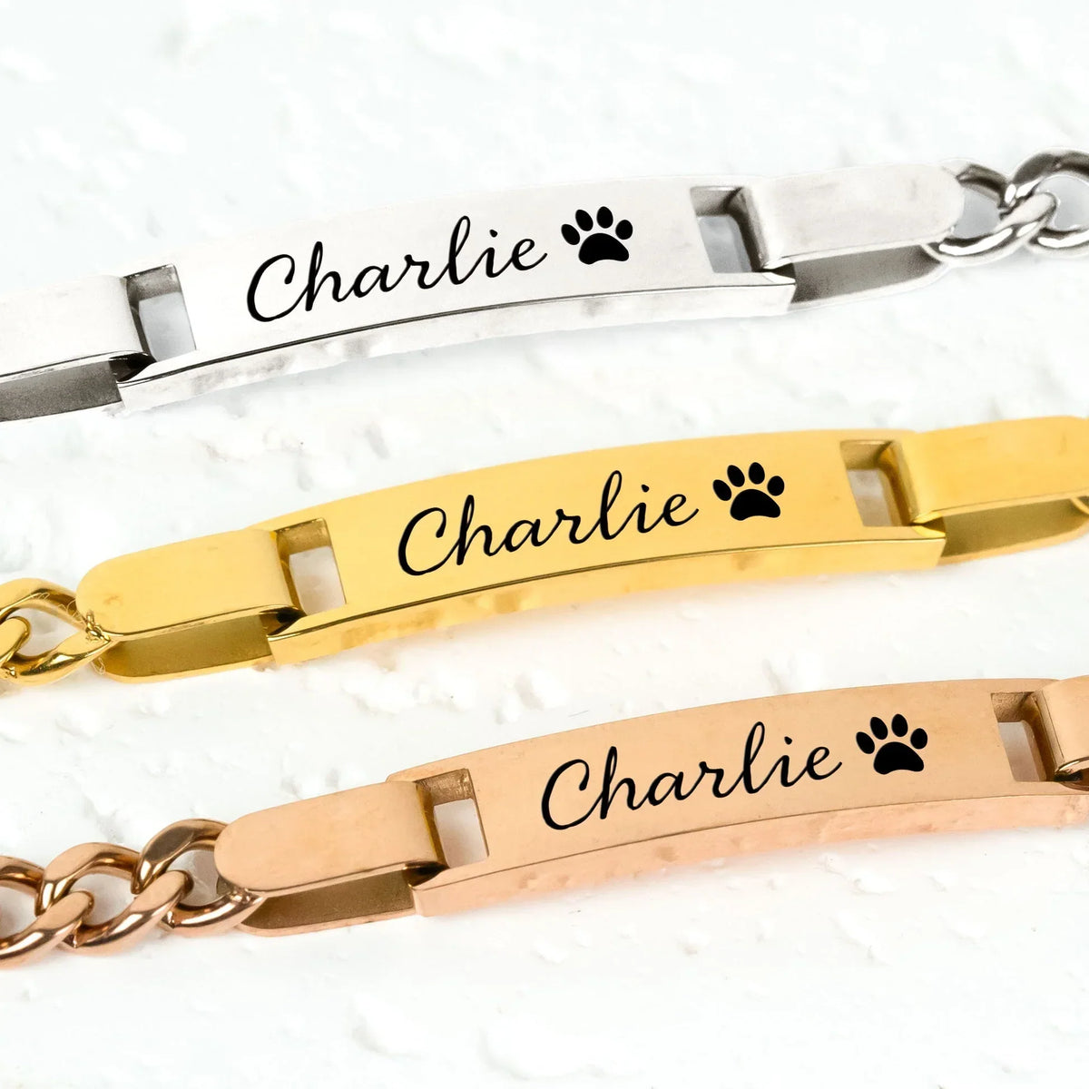 Engraved Pet Paw Name Birthstone Bracelet - Personalized Stainless Steel Bracelet