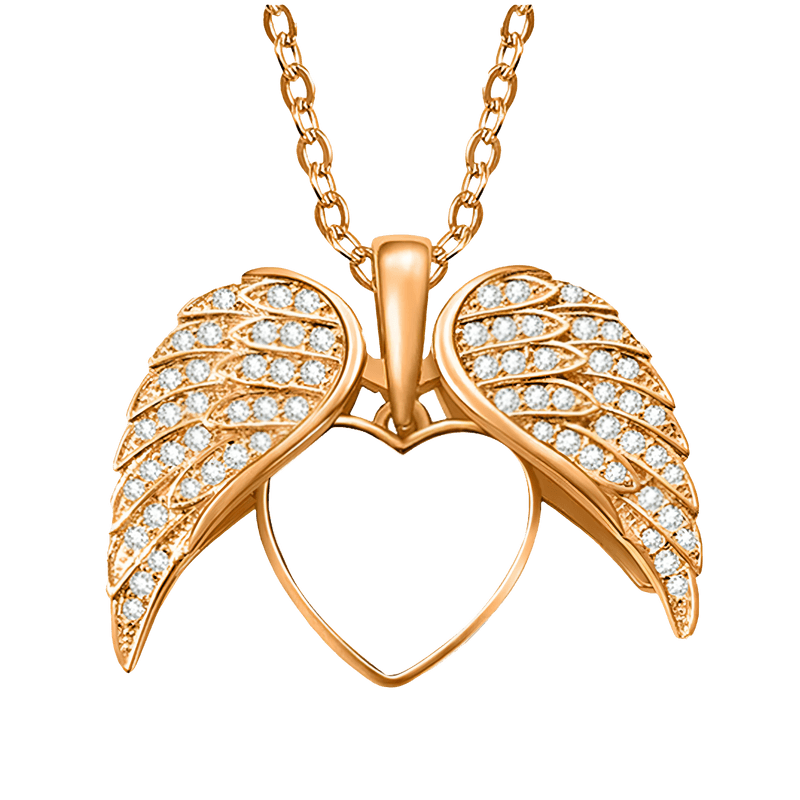 Personalized Heart Shape Angel Wing Photo Locket Necklace Anniversary Birthday Gift for Women