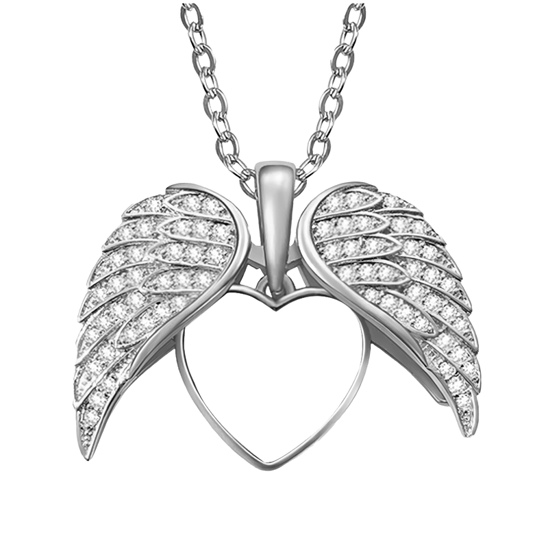 Personalized Heart Shape Angel Wing Photo Locket Necklace Anniversary Birthday Gift for Women